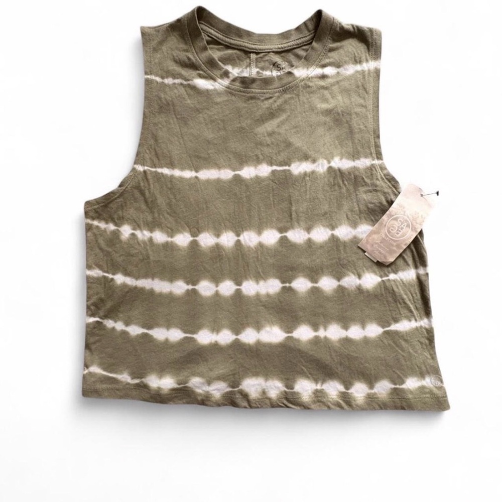 Sage Collective Green & White Tie-Dye Cropped Muscle Tee